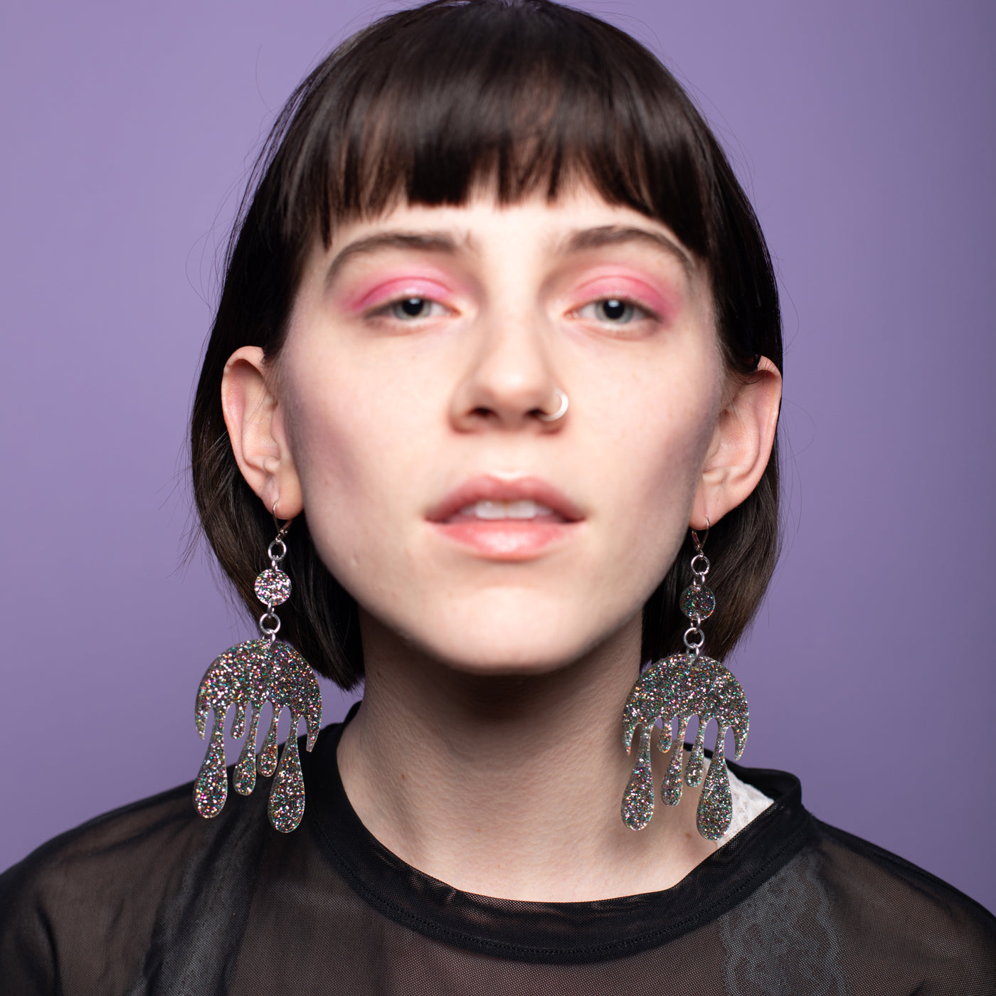 Melting Moon Dot & Chain Earrings