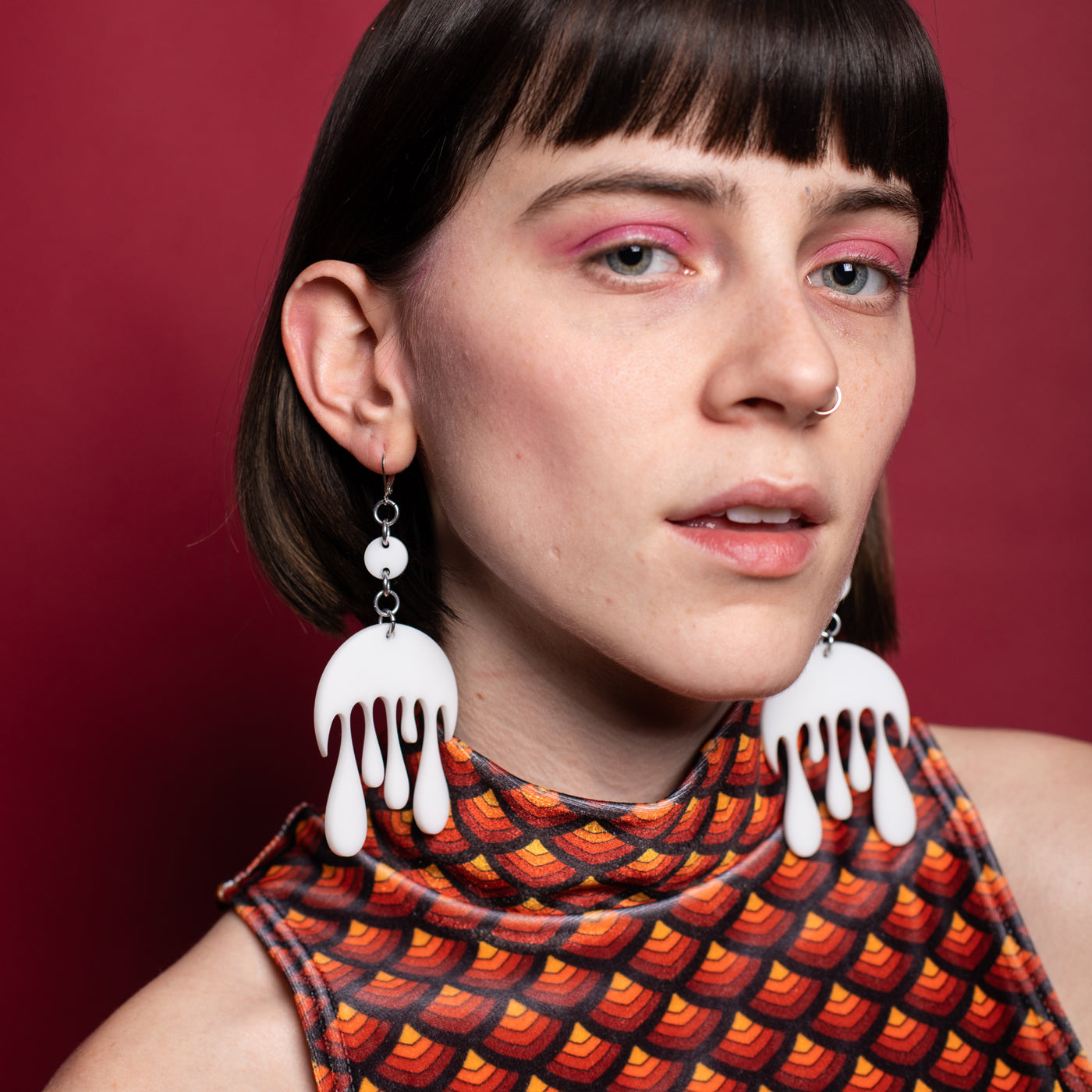 Melting Moon Dot & Chain Earrings