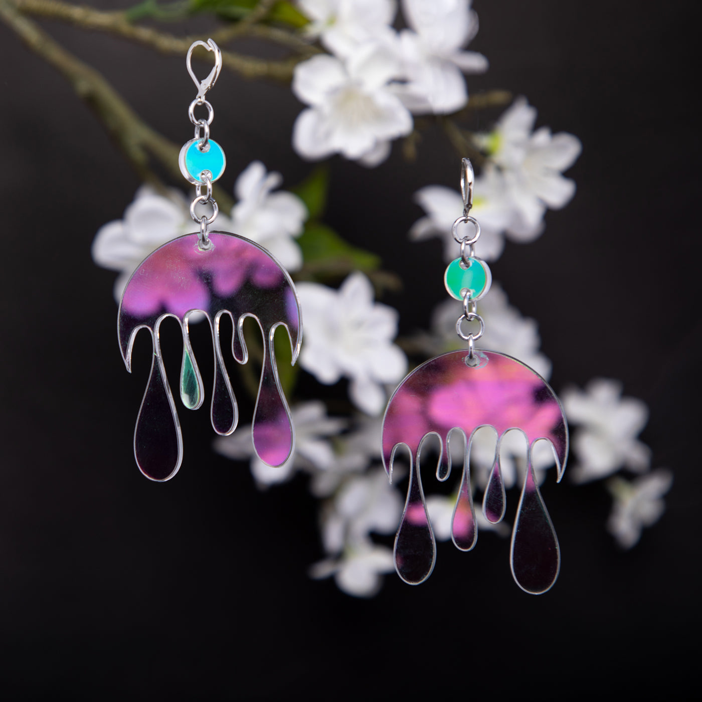 Melting Moon Dot & Chain Earrings