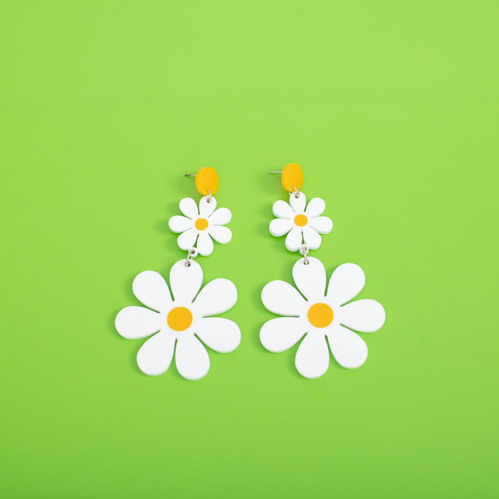 The Double Daisy Hanging Stud Earrings