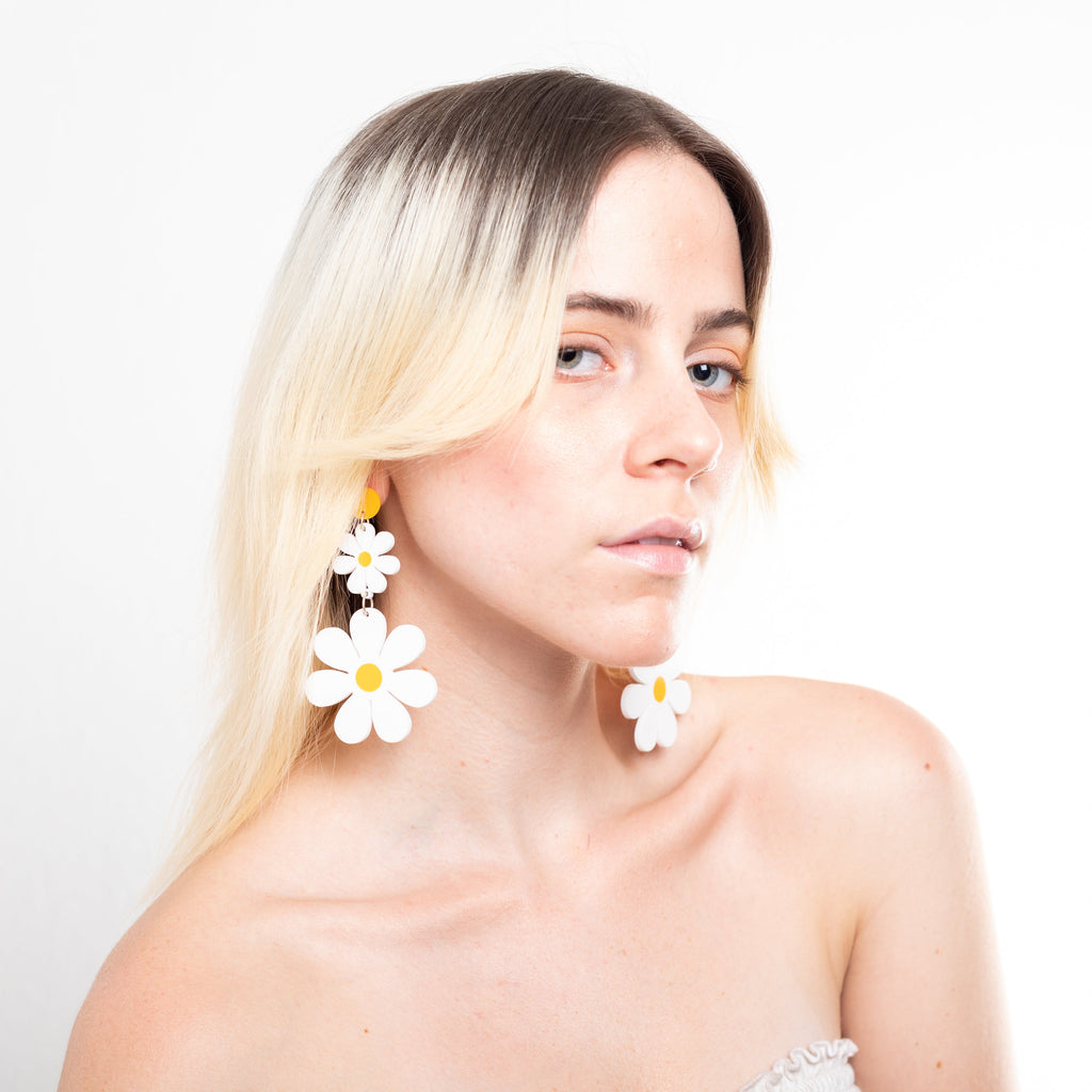 The Double Daisy Hanging Stud Earrings
