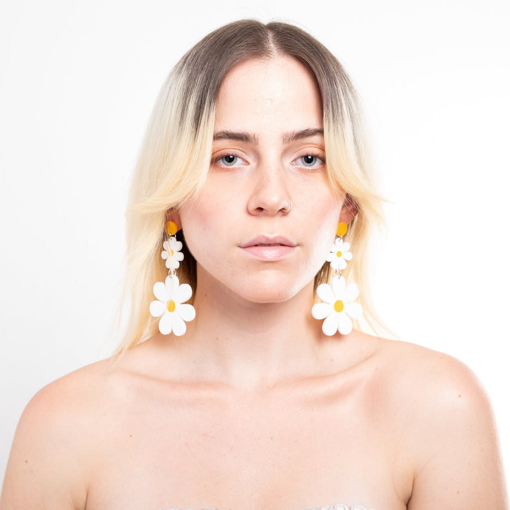 The Double Daisy Hanging Stud Earrings