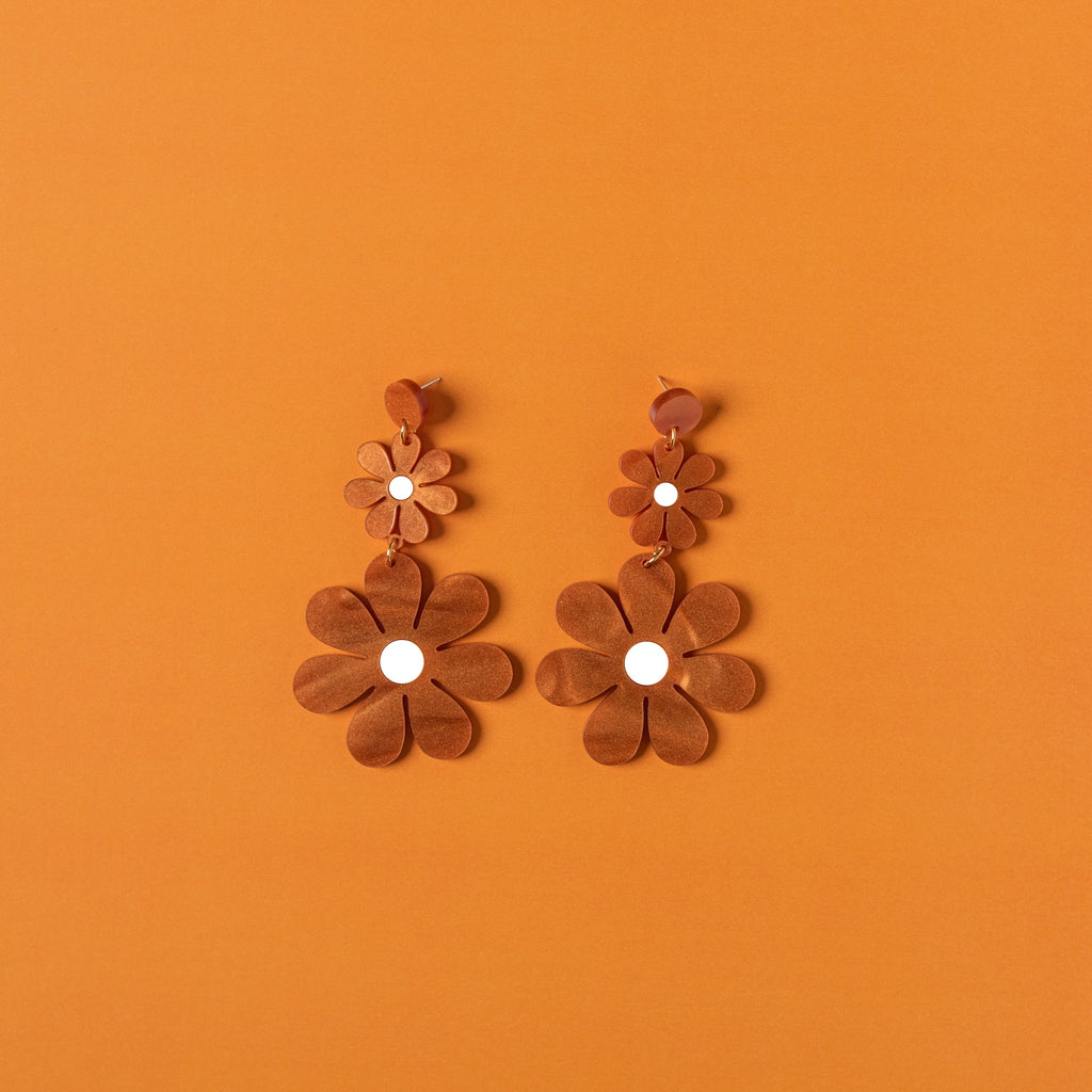 The Double Daisy Hanging Stud Earrings