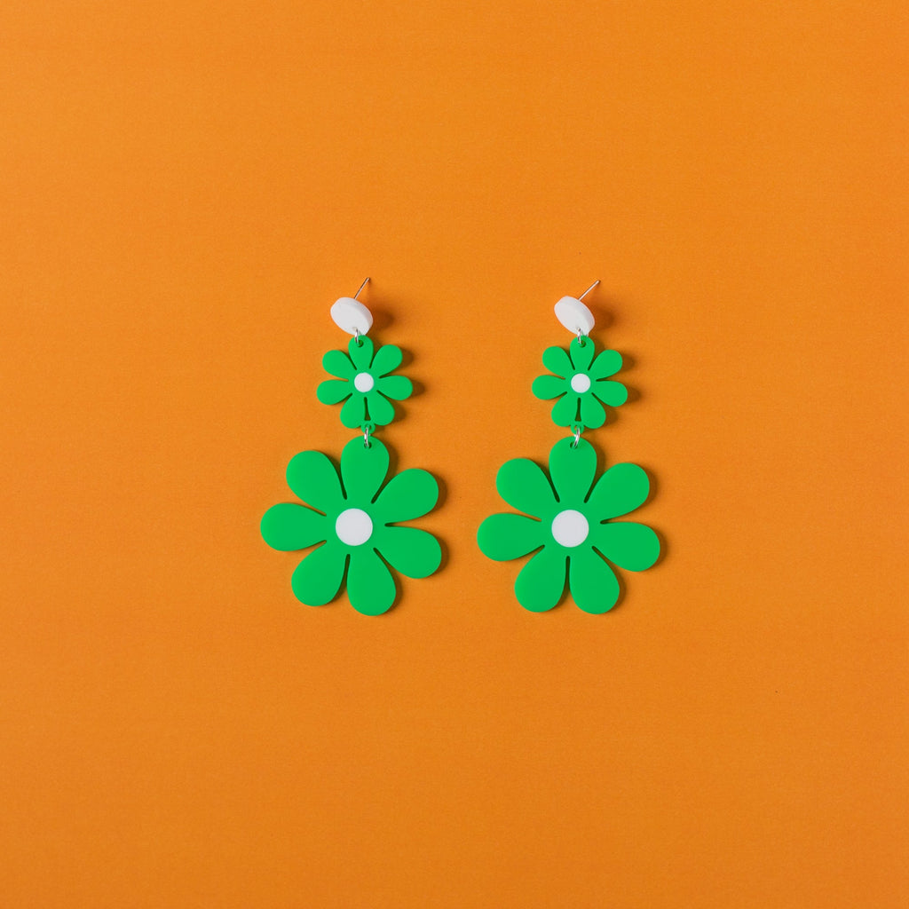 The Double Daisy Hanging Stud Earrings